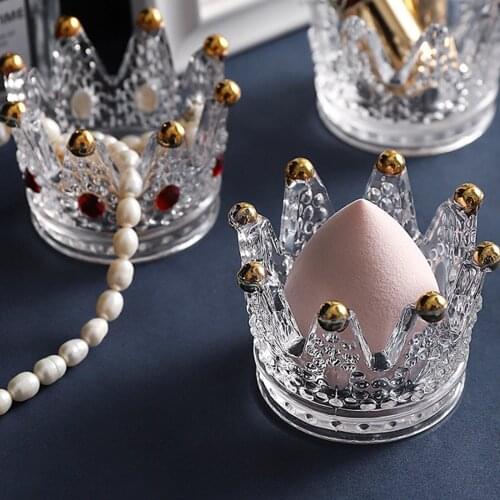 Crown Glass Tealight Holder Jewelry Organizer Beauty Egg Stand Glassware