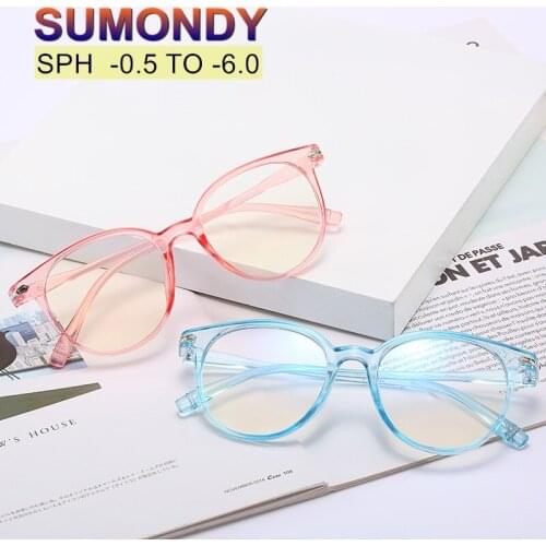 SUMONDY Myopia Glasses Dioptre -0.5 to -6.0 Men Women Fashion Transparent Frame Prescription Spectacles For Neartsighted UF65