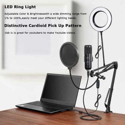USB Microphone for Computer with Selfie Ring Light,Condenser Computer Cardioid Mic for Podcast,Game,YouTube ,Stream,Etc