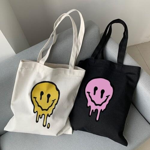 Large Capacity Harajuku Cartoon Vintage Hip Hop Shopping Bag Gothic Smile Women Bags Canvas Bag Funny Womens Shoulder Bags