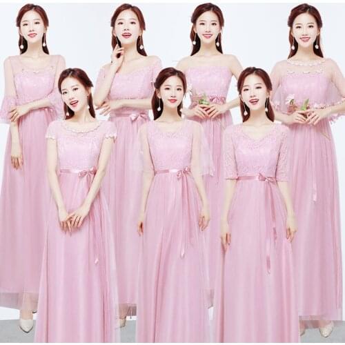 Women Gauze Flower Zipper High Elastic Waist Slim A-line Ankle-length Champagne Bean Paste Gray Bridesmaid Dresses