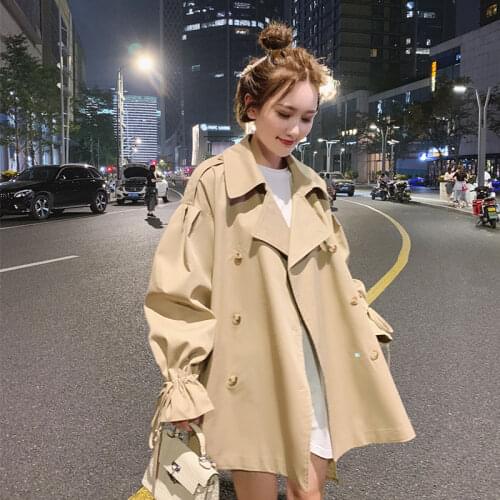 Women Trench 2021 Spring Autumn New Drawstring Loose Short Double-Breasted Windbreaker Retro Popular Student Jacket Female W67