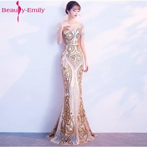 Beauty Emily Golden Elegant Backless Long Evening Dresses 2019 Mermaid Black Party Sequins Maxi Dress