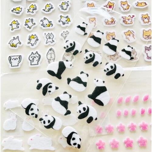 1 Sheet Kawaii Panda Dog Cat Flower DIY Felt Decoration Stickers Notebook Album Decoration