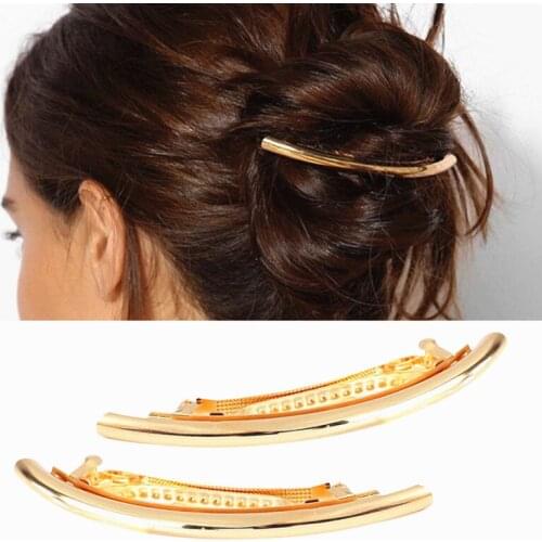 1PC Fashion Women Pearl Hair Clips Metal Gold Silver Plain Round Tube Big Hairgrip Hairpin Barrettes Headband Accessoires T0566