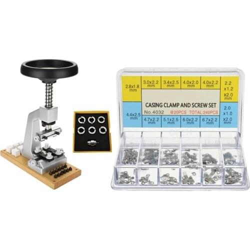 240Pcs Watch Casing Clamp Adapter Movement Repair Adapter Securing Screw Washer & 1 set Bench Watch Back Case Opener Wristwatch