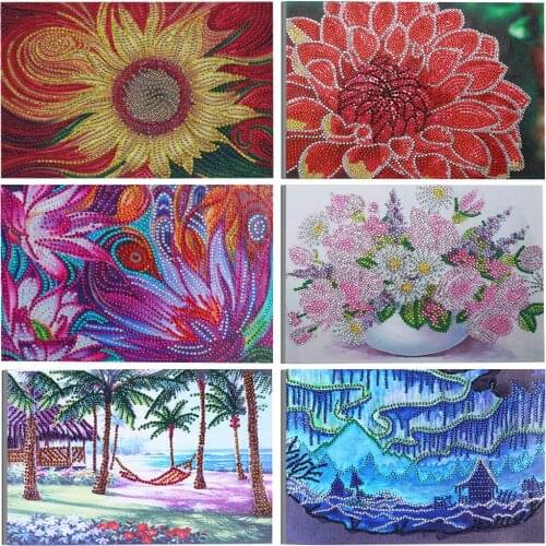 5D DIY Art Diamond Painting Flowers and Beach Landscape Pattern Diamond Mosaic Full Embroidery Cross Stitch Home Decoration Gift