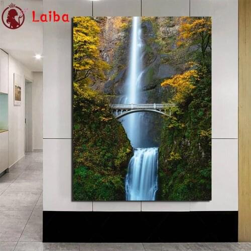 DIY Diamond Painting Natural scenery, waterfall forest Diamond Mosaic Full Drill Square round stones Cross Stitch Handmade Hobby