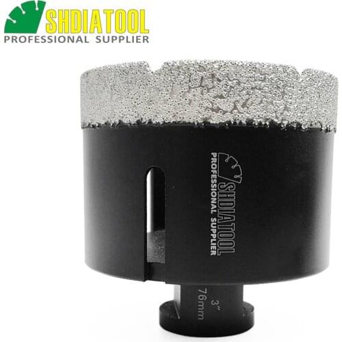 SHDIATOOL 1pc 5/8-11 Thread Dia 3"/76mm Diamond Drill Core Bit Vacuum Brazed Dry Drilling Bit Granite Marble Ceramic Hole Saw