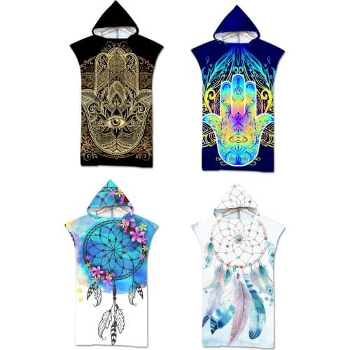 Free shipping Ethnic Oriental Buddha Hand All-seeing Eye Lotus Dream Catcher Flower Hooded Surf Swim Bath Beach Towel Poncho