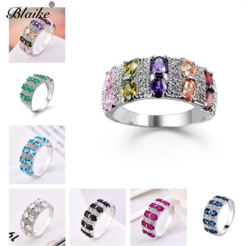 Blaike Silver Color Rings For Women Delicate Colorful Zircon Wedding Party Ring Promise Rings Anniversary Gifts