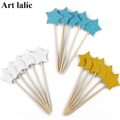 30pcs Glitter Paper Star Lovely Star Cake Topper Set For Kids Birthday Wedding Party Decoration Supplies Baby Shower Party Decor