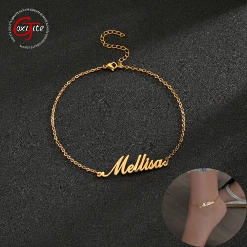 Goxijite Personalized Name Anklet For Women Stainless Steel Custom Initial Nameplate Charm Leg Anklets Beach Foot Jewelry Gift