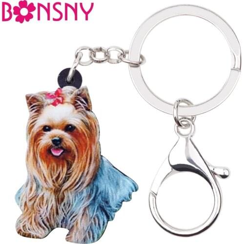 Bonsny Acrylic Cartoon Shih Tzu Dog Key Chains Keyrings Gift For Women Girl Ladies Handbag Charms Fashion Jewelry Bulk 2018 News