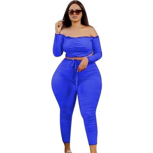 Black Slash Neck Long Sleeve Crop Top Slim Trousers Suit Sexy Backless Two Piece Set Charming Skinny Bodycon Outfit Fall Clothes