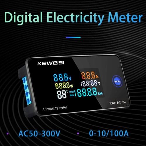 Digital Electricity Energy Meter Strong Toughness Electric 6in1 Color Display AC 50-300V Portable Ammeter Voltmeter
