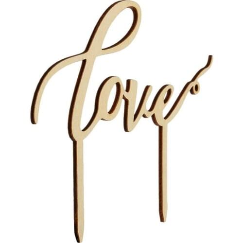 Wooden Wedding Cake Supplies English Letters Love Shaped Wedding Cakes Topper for Party Decoration