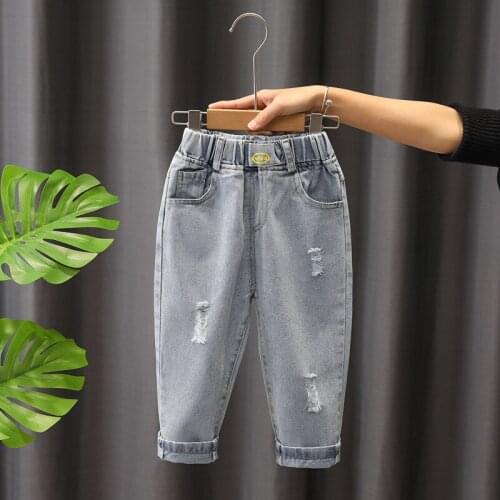 Kids Boys Jeans Fashion Children Ripped Jeans Girls Jeans Denim Pants For Boys Toddler Jeans Kids Clothes Size: 90-130
