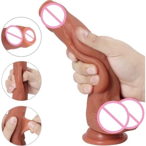 Double-Layer Soft Silicone Dildo Sex Toys For Women Penis Foreskin Dildo Covers Glans Male Artificial Penis Female Masturbation