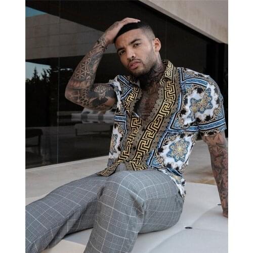 Hot Sale 2021 Summer New Mens Clothing European American Retro Trend Shirt Cardigan Mens Short Sleeve Printing 3 Kinds Of Styl