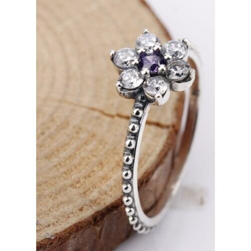 925 Sterling Silver Women Rings Forget Me Not Purple & Clear CZ Finger Rings for Women Wedding Jewelry Gift