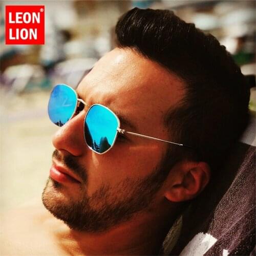 LeonLion 2021 Fashion Square Sunglasses Men Women Retro Hexagon Mirror Metal Sun Glasses Vintage Brand Lentes De Sol Mujer