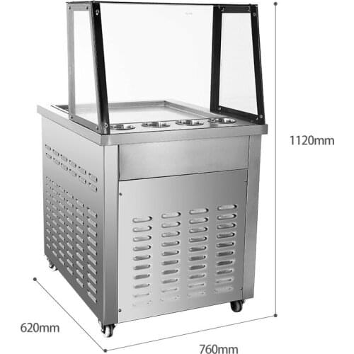 Single or Double Pan Fried Ice Cream Machine Defrost Fry Roll Making 304 Stainless Steel with Cover