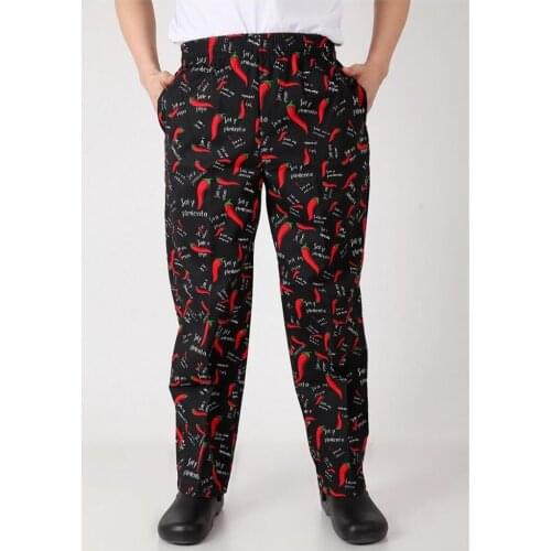 1 Pcs Baggy Chef Pants Funny Kitchen Prints Uniform Loose Fit Cargo Pants Adjustable Drawstring Closure Kitchen Work Trousers