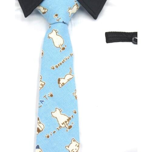 White cat cartoon cute blue Solid ties fashion 6cm Korean narrow hand necktie for men Cravat