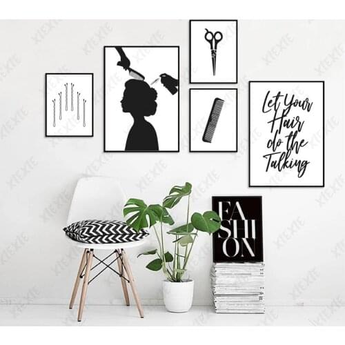 Minimalist Poster Hairdressing Tools Canvas Painting Abstract Black and White Art Wallpaper Craft Print Picture for Barber Shop