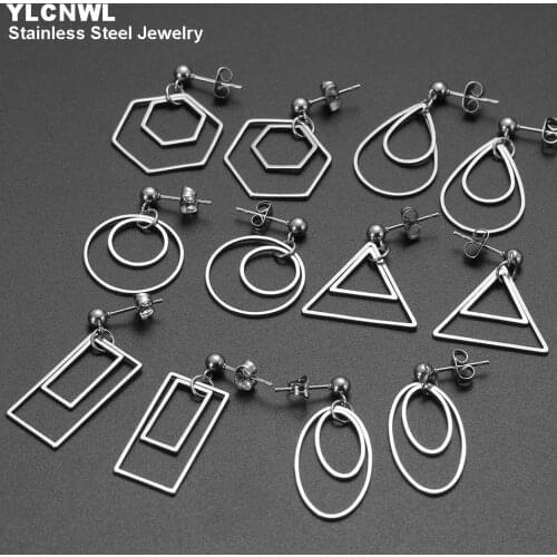 New Fashion Stainless Steel Geometric Earrings For Women Dangle Drop Korean Ladies Jewelry Party Gift