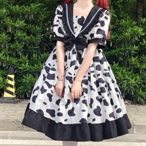 Original Lolita Japanese Style Soft Girl Design Sailor Collar Bow Daily Light Lo Dress for Women Summer kawaii clothing