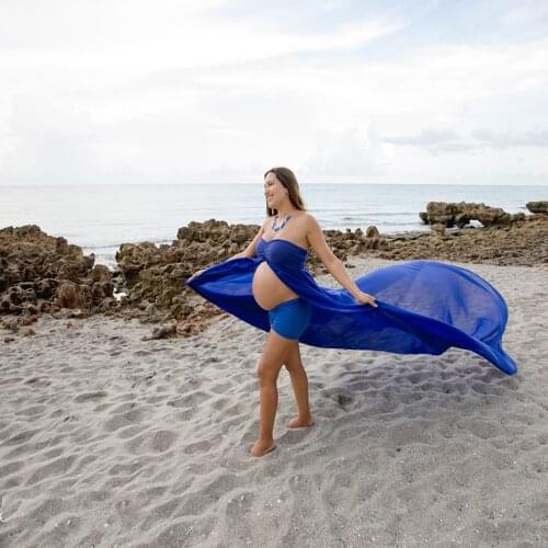 Maternity Dress with Matched Shorts SET Long 320cm Soft Chiffon Split Front Maternity Photography Props Pregnancy Clothes