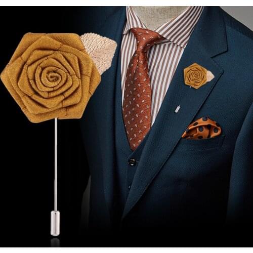 Luxury Fabric Rose Flower Brooches for Men and Women Long Needle Lapel Pin Suit Shirt Corsage Fashion Jewelry Accessories Online