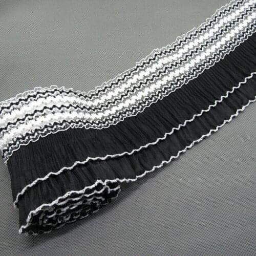 20yards Luxury Double Layer Pleated Lace Dress Collar Ribbon Chiffon Ruffle Trim Curtains skirts Hem Splice Sewing Fringe Decor