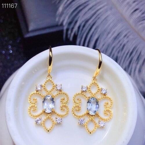 Natural aquamarine stud earrings, beautiful in color, small and exquisite, hot style, 925 silver, easy to wear