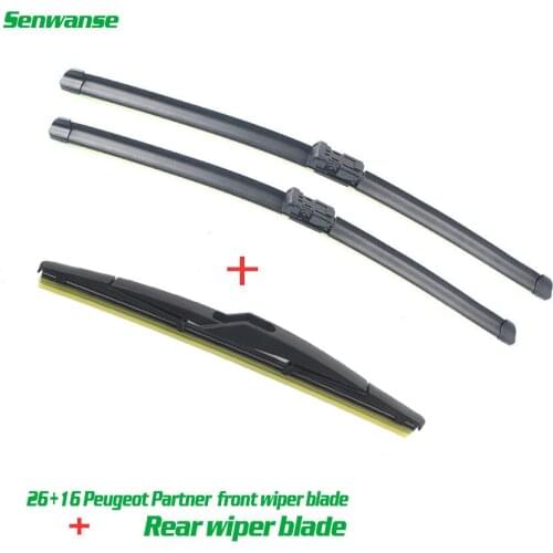 Senwanse Front and rear Wiper Blades For Peugeot Partner 2008-2018 High quality Windshield Windscreen wiper 26"+16"+12"