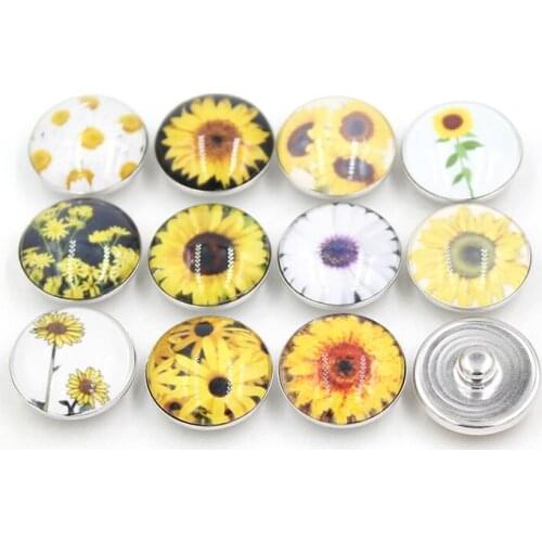 Mix 24pcs DIY Interchangeable Snap Jewelry 18mm Cabochon Glass Flower Sunflower Buttons for Women Snap Bracelet Necklace Earring