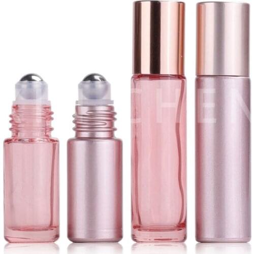 12pcs Rose Gold Roller Bottles Essential Oil Glass Bottles Roll on Bottles Vials Travel Bottle for Perfume Aromatherapy 5ml 10ml