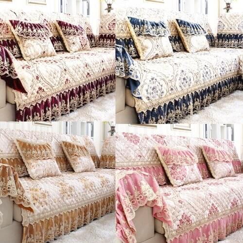 Gorgeous European Vintage Sofa Cover Cotton Linen Jacquard Lace Sofa Towel Cushion Backrest Armrest Pillowcase Combination Kit