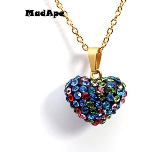 MadApe Multicolor Zircon Heart Pendant Necklace Stainless Steel Chain Choker Women Fashion Pendant & Necklace Jewelry Gold Chain