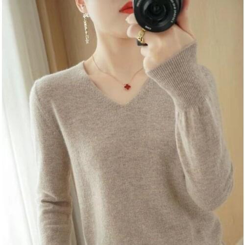 2021 Spring /autumn Woolen Sweaters Women V-Neck Thin Loose Knit Femaled Sweater Wool Base Coat Fashion Top Haut Femme Pullover