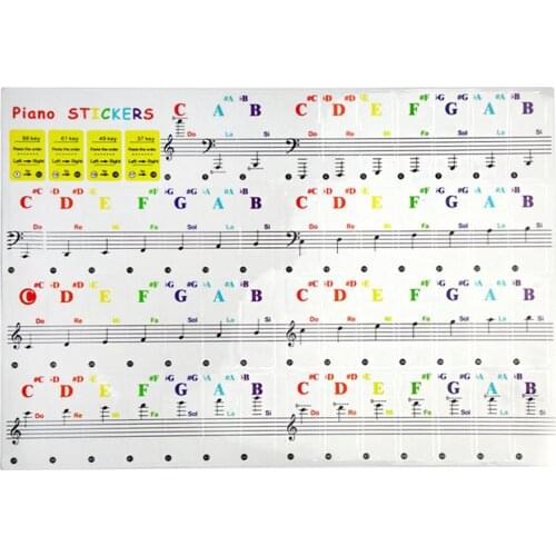 1 Set Piano Keyboard Stickers Stickers Of Stave Notes Removable 88-Key Films Music Note Full Set Colorful Stickers