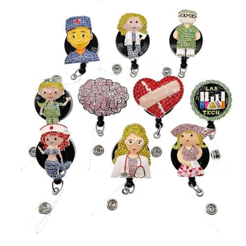 10pcs/lot Free shipping 10 styles Medical Nurse Retractable badge Holder Lady Men Nurse Mermaid Heart Card Badge Reel