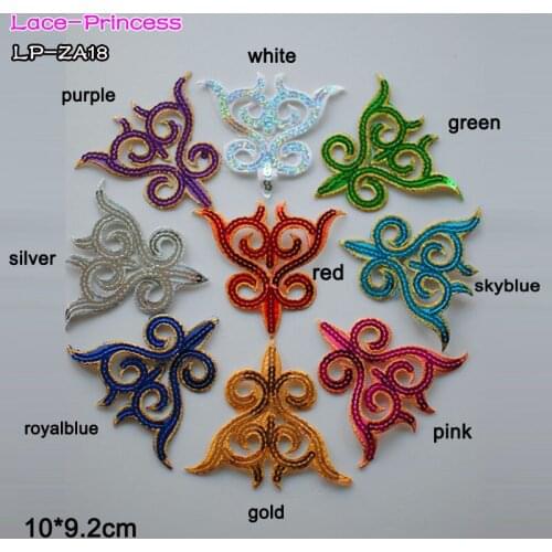 20 PCS 10X9.2CM colorful sequins lace fabric flower leaves applique patch embroidered flowers clothes diy accessories ZA18