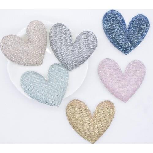 36Pcs 50*45mm Padded Silk Cloth Fabric Heart Appliques for DIY Headwear Hairpin Band Decor Clothes Sewing Supplies Patches H91