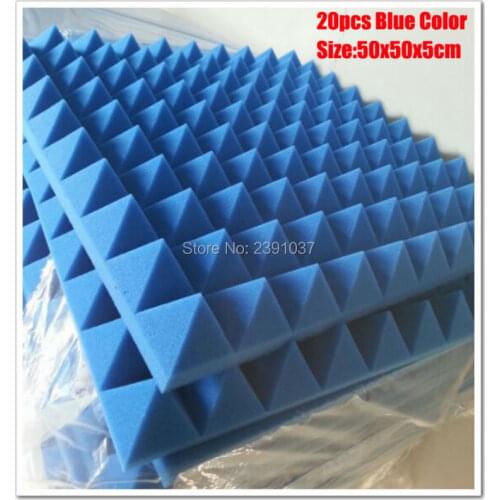 Big size 20pcs 50x50cm High Density Blue color Acoustic Soundproof Sound Thick Absorption Pyramid Studio Foam Board