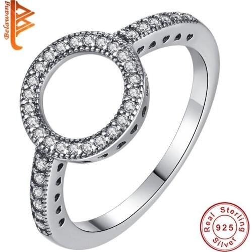 BELAWANG Real 925 Sterling Silver Natural Handmade Fashion Jewelry Finger Rings Hollow Round Big Rings for Women Ladies Bijoux