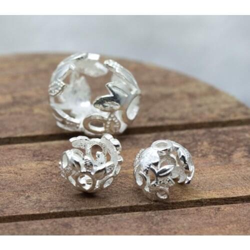100% 925 Sterling Silver Flower Encircle Bead Caps Fit 7-12mm Size Hollow Out Bead Spacer DIY Bracelets Jewelry Make Accessories