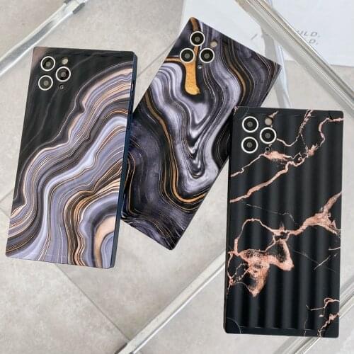 Luxury Square Straight Edge Marble Stones Phone Case for iPhone 11 Pro Max XR X XS Max 7 8 Shockproof Suitcase Back Cover Bags